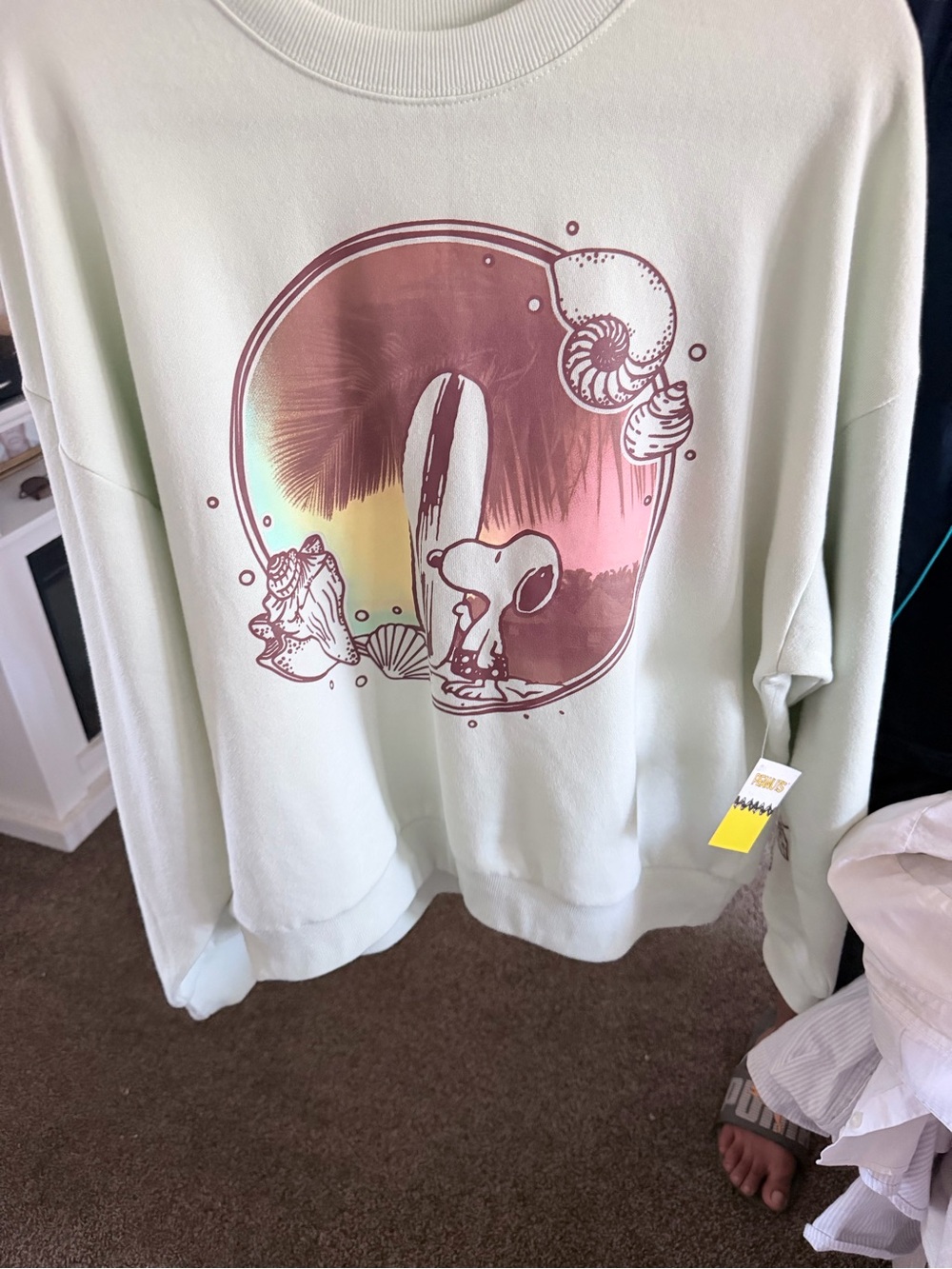 Women Crewneck Sweatshirt with Snoopy Surf Graphic - Light Mint - Picture 3 of 6